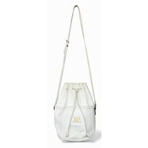 Vintage Courreges Paris Drawstring Bucket Bag White Leather Logo Classic